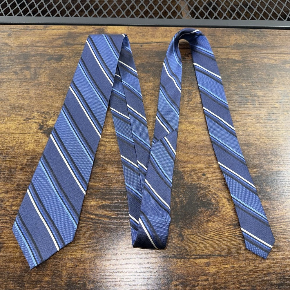 Murano Blue Striped Silk Tie Men's Designer Necktie Navy Classic Business Formal